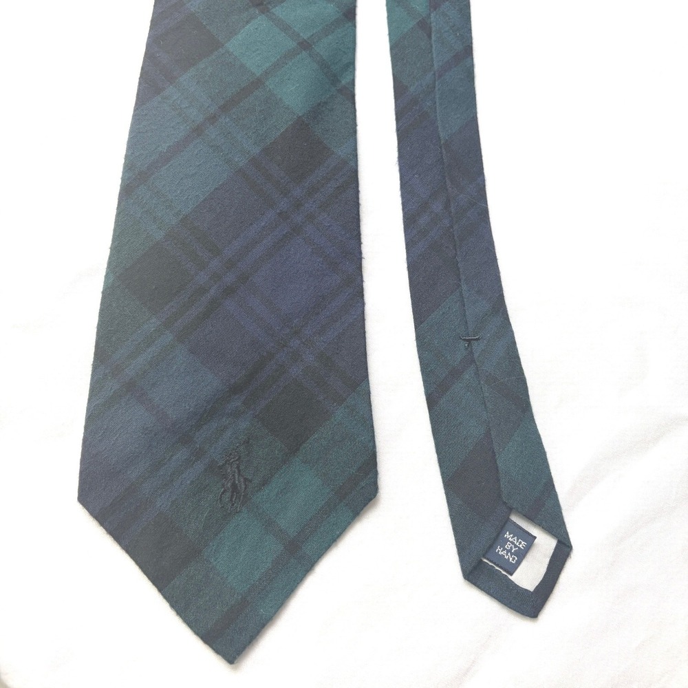 Polo Ralph Lauren Necktie One Size Green Navy Black Watch Plaid Tartan Tie - Picture 2 of 6